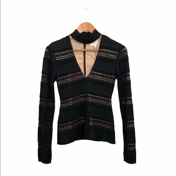 Cinq A Sept Cecily Lace Choker V-Neck Black Blouse - Picture 1 of 9